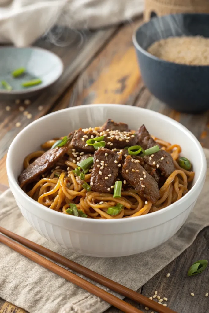 easy mongolian beef noodles recipe
