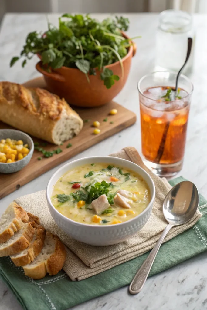 serving easy chicken corn soup recipe
